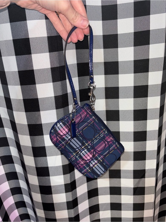Coach Handbags - Coach Poppy Blue and Pink Tartan Plaid Signature Wristlet